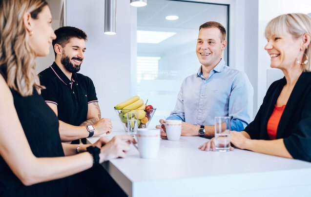 Leyrer + Graf Mitarbeiter bei einer gemeinsamen Kaffeepause
